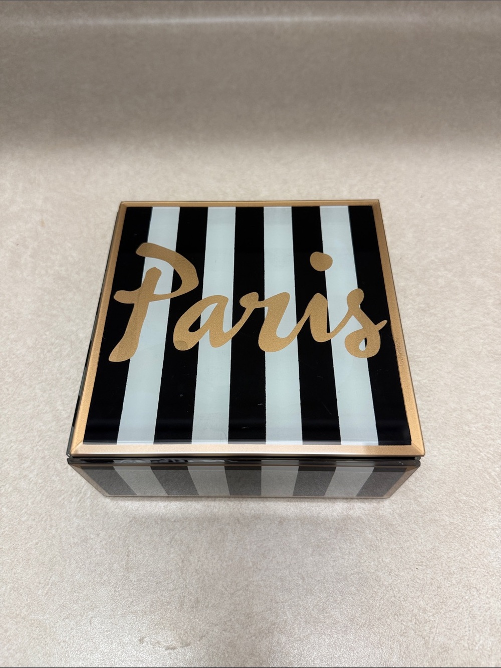 Paris Striped Decorative Box - Black & White with Gold Script - Picture 4 of 5